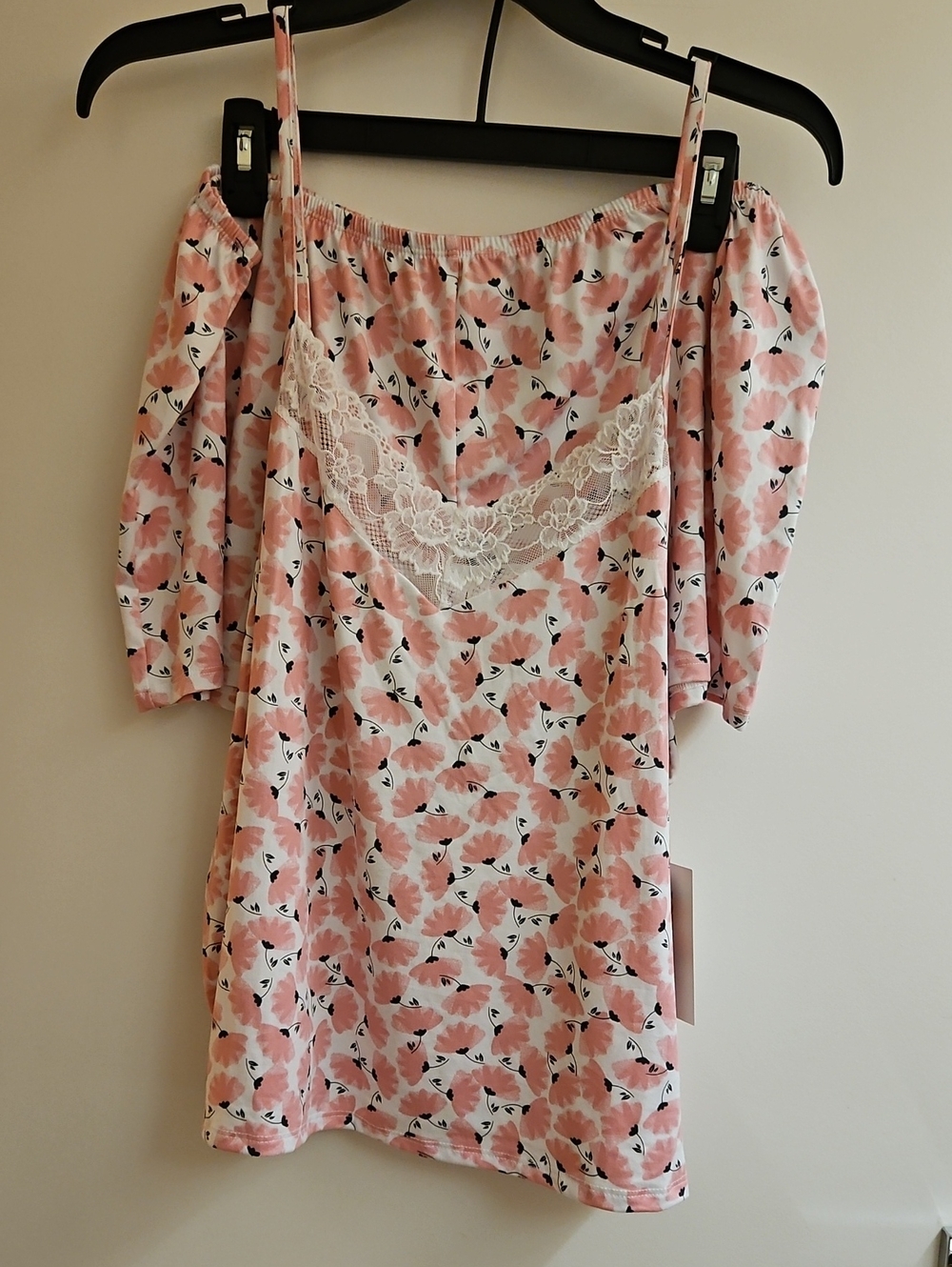 NWT Joyspun Womens XL Cami Tap Set Pink Fan Flower Lace Trim PJ Pajama Shorts